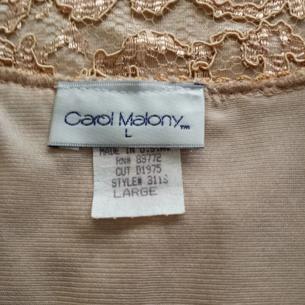Vintage Carol Malony 80's Gold Lace Floral Print Lined Chemise Slip Dress Large - Picture 5 of 8